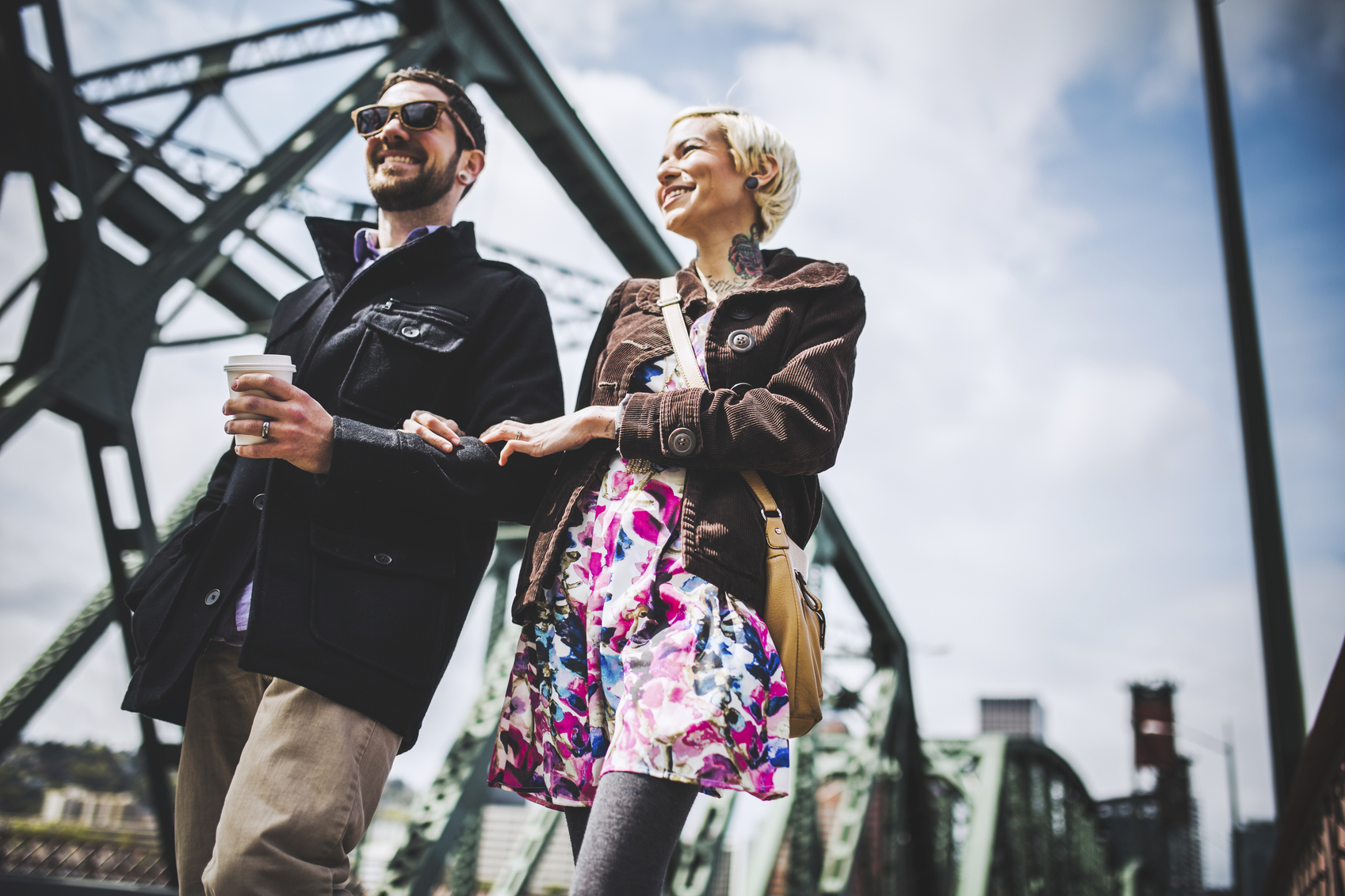 Modern Couple on Portland's Hawthorne Bridge